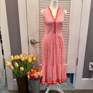 Cabana Life Coral and White Sleeveless Midi Dress